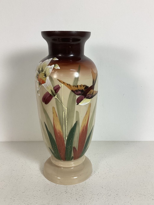 Vaso Art Nouveau in smalto opalino dipinto a mano