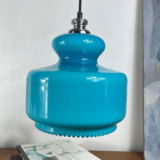 Blue Opaline Glass Globe Pendant Lamp 1970 (photo 6 of 8)
