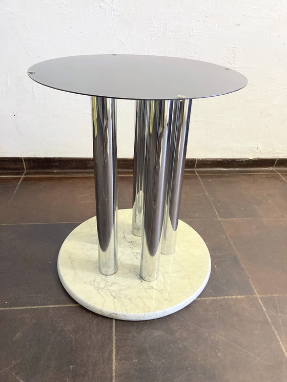 Image 1 of Round Italian dining room table from the 70s marble glass chrome