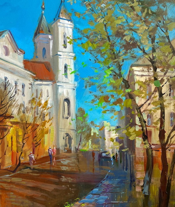Image 1 of Pintura al óleo original Paisaje urbano otoñal Sinfonía de la ciudad de otoño