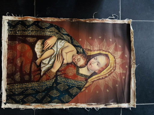 Maria mit Jesuskind auf Leinen gemalt im Stil der Peruanischen Schule
