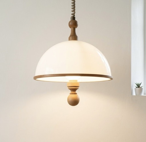 Grande suspension vintage Steinhauer en verre acrylique et bois