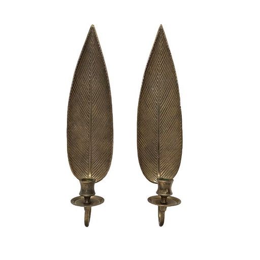Ensemble de 2 appliques murales vintage en laiton en forme de feuille