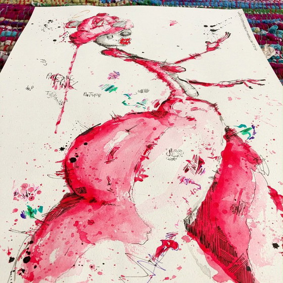 Pittura Esclusiva – Jacques Sparrow - "Pink Between the Lines." – Arte, Carta (photo 2 of 9)