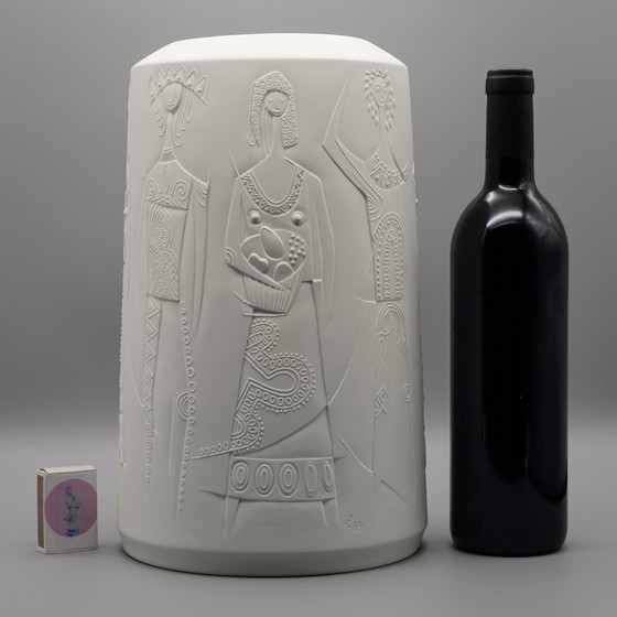 Image 1 of Rare CUNO FISCHER Hutschenreuther Bisque Porcelain Floor Vase 1969 H33cm D21cm