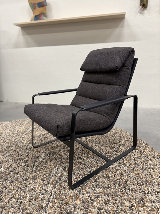 Image 1 of Leolux Indra Sessel mit Fußhocker Blauer Lederstoff