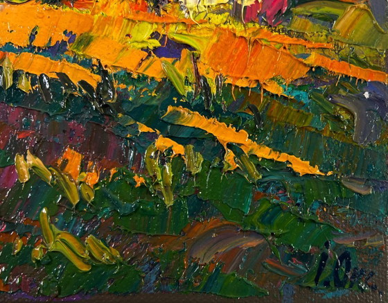 Image 1 of Original Oil Painting Evening Summer Landscape Warm touch of light