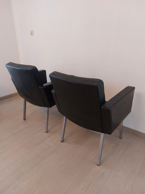 Image 1 of 2 armchairs Vincent Cafiero, Leather, Knoll International, 50s