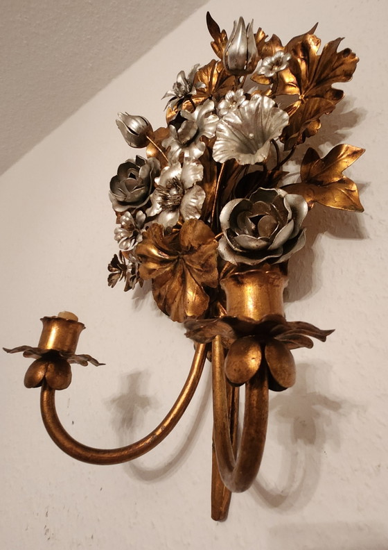 Applique murale florentine en forme de bougie, forgée à la main en Italie par S. Salvadori, plaquée argent (photo 6 of 15)