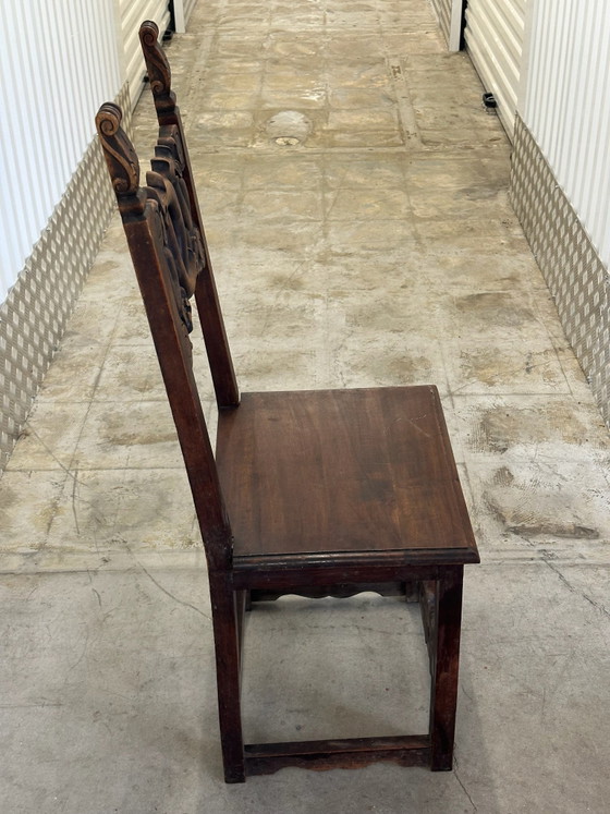 6 Alsatian carved and openwork wooden chairs - 19th century, Dining chairs, Brown (photo 2 of 15)