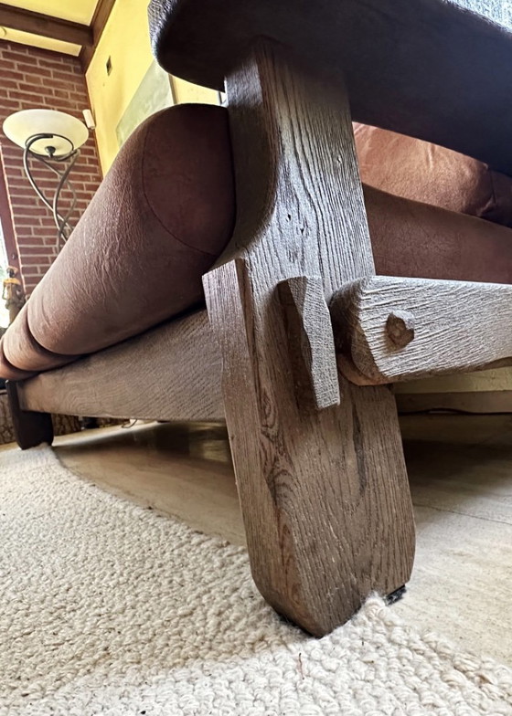 Rustieke houten zitgroep met bruine bekleding, Zithoek, Textiel, Rustic (foto 7 van 15)