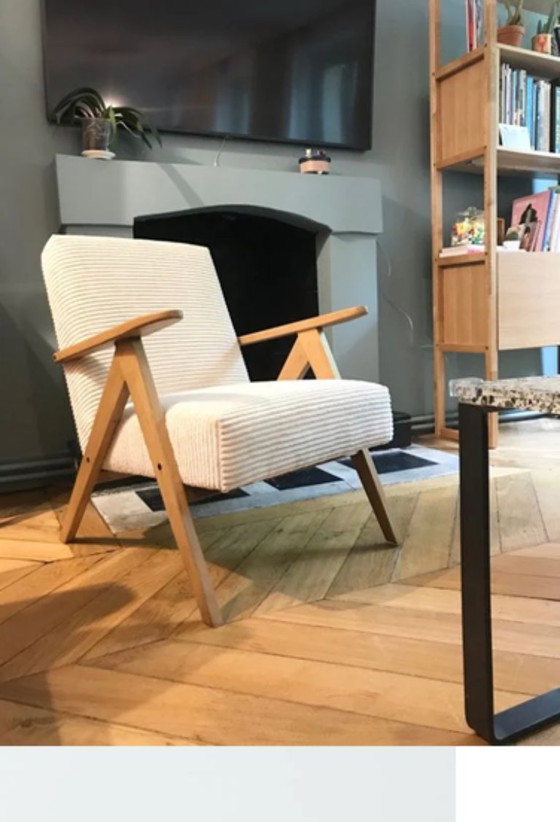 Image 1 of KOMPAS fauteuils in crèmekleurig corduroy