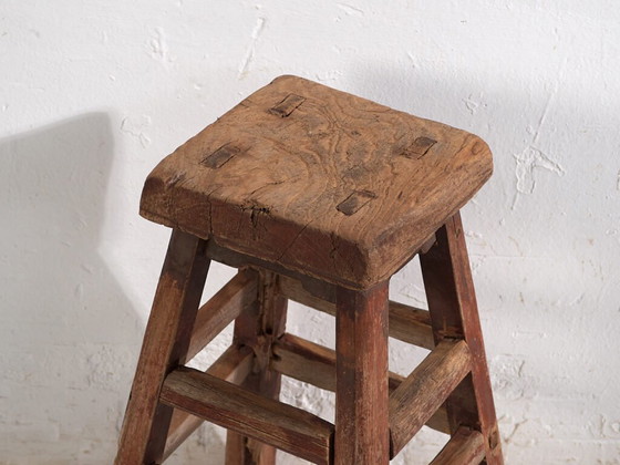 Kleiner antiker Hocker (ca. 1900) #7, Holz, Braun, Rustic (Foto 15 von 34)