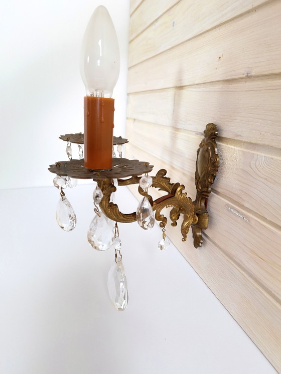 Image 1 of Lampada da parete vintage in ottone con cristalli, Jugoslavia 1970
