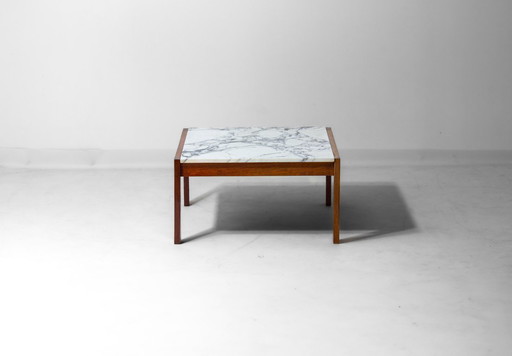 Minimalist coffee table in teak and marble by Alfred Hendrickx, 1960s