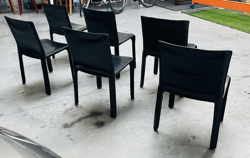 6x Cab 412 Cassina Chairs in Black Leather