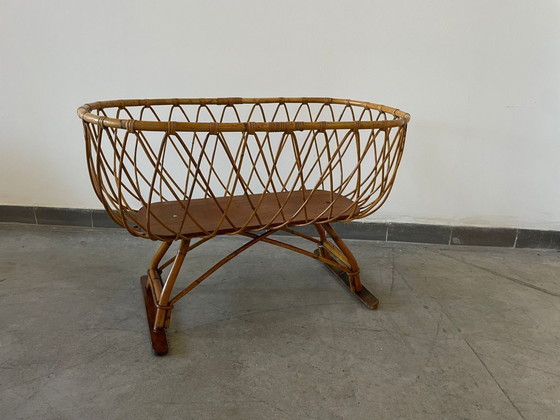 Image 1 of Culla vintage in rattan con supporto, anni '70, Europa