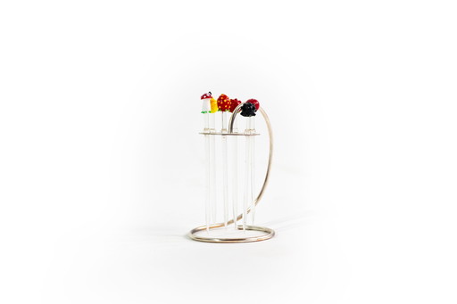 Brochettes Cocktail Vintage en verre Fruits de WMF, années 1950, set de 6 pièces