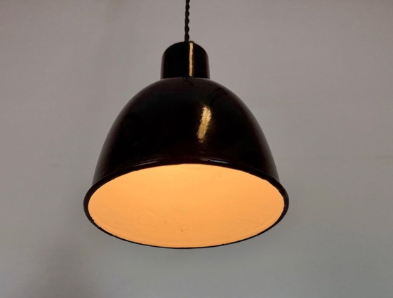 Image 1 of Small Industrial Black Enamel Ceiling Lamp, 1950s