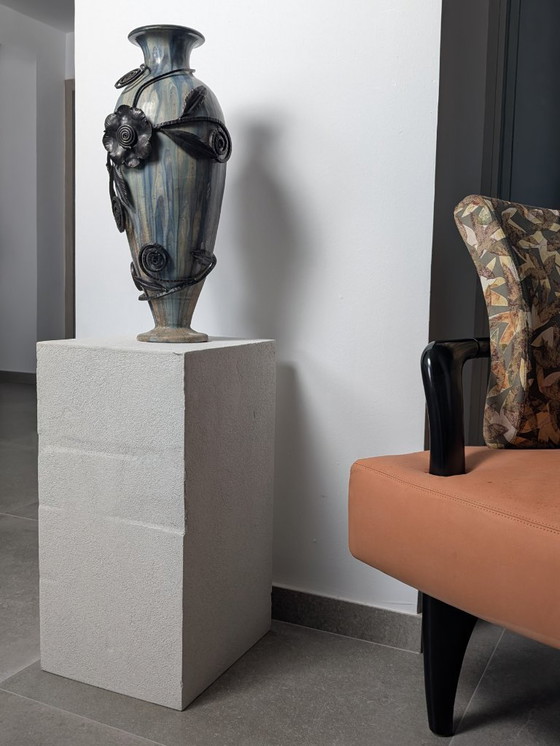 Image 1 of Vaso in gres e ferro battuto Art Déco belga Roger Guérin, anni '30