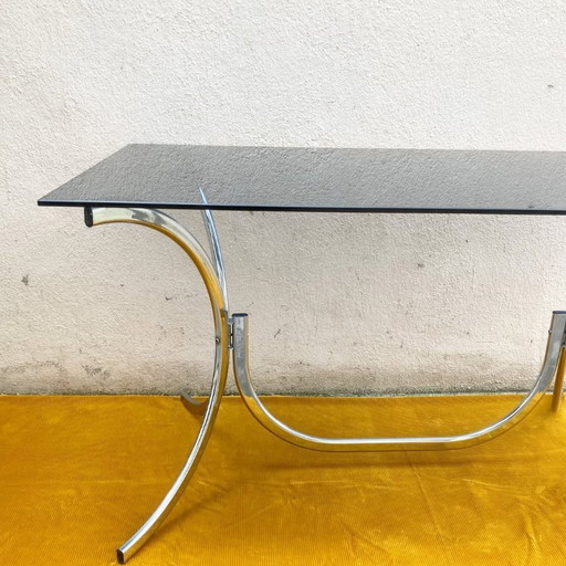 Vintage tafel met rookglas en chromen onderstel - jaren 70 stijl (jaren 80)