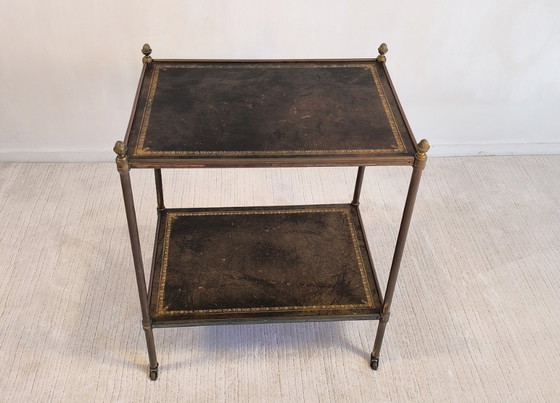 Image 1 of 😍✨Prächtiger Barwagen von Maison Jansen – Messing, Bronze und Blattgoldleder – Um 1950✨😍