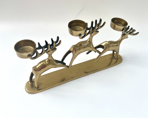 Image 1 of Vintage messing kandelaar met hertmotief – Deens design D&C – Mid-century