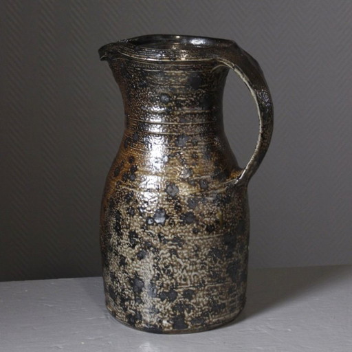 Gustave Tiffoche - Impressive stoneware pyrite pitcher, wood-fired, France, 1960s – vazen, Ceramic, Mid Century Modern