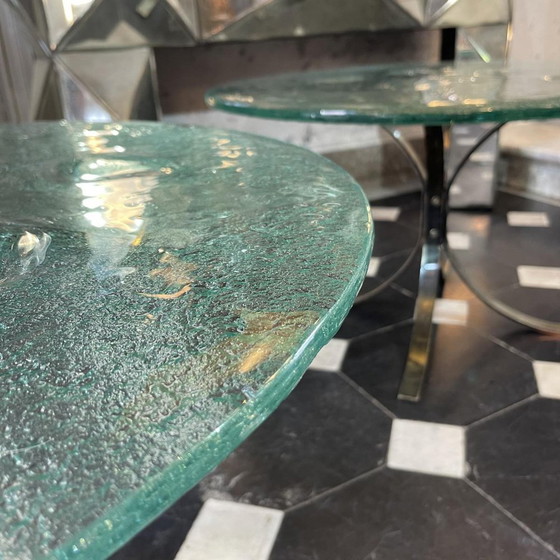Brutalist Round Coffee Tables, 1970s, Set of 2 – Metal, Glass, Hollywood Regency (photo 4 of 17)
