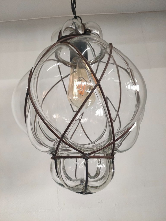 Image 1 of Venetian Pendant Lamp Spherical Glass with Metal Framework.