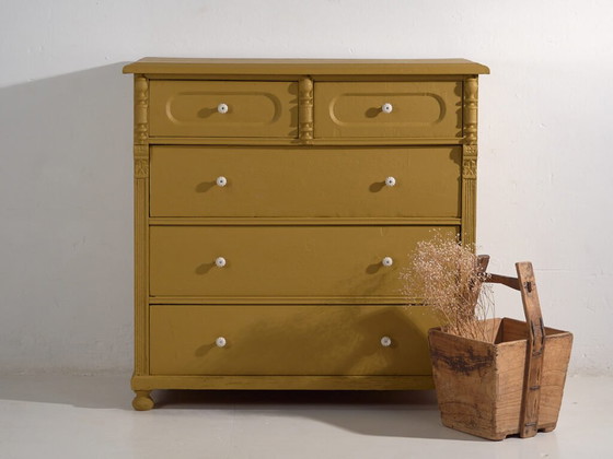 Large antique mustard chest of drawers (c.1920) #78 – Rustic (photo 5 of 40)