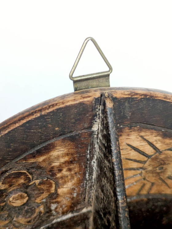 Image 1 of Vintage Hand Carved Walnut Desk Organizer Letter Holder with Botanical and Sun Motifs