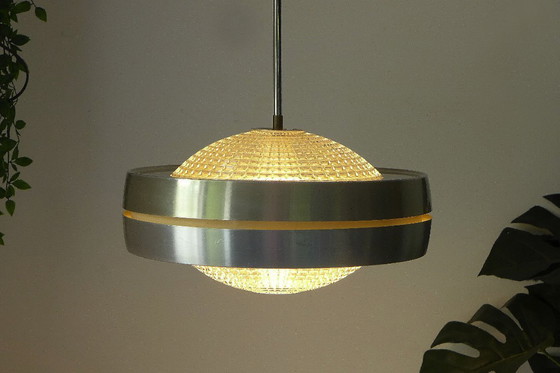Image 1 of Zeldzame RAAK, NL hanglamp vintage pendellamp UFO van glas en aluminium