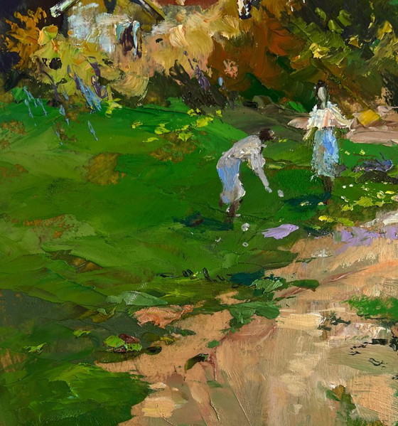 Image 1 of Original Oil Painting Summer Nature Landscape Church under a shining sky