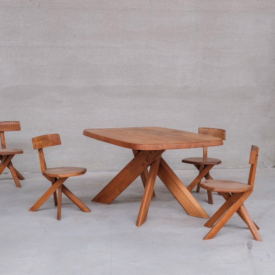 Image 1 of Pierre Chapo Französischer Mid-Century Ulm S34 Stuhl (4 verfügbar)