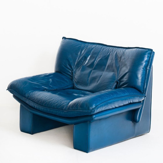 Poltrona e pouf vintage in pelle blu di Nicoletti Salotti - Italia anni '80 – Avanti - Italia, Poltrone (photo 5 of 21)