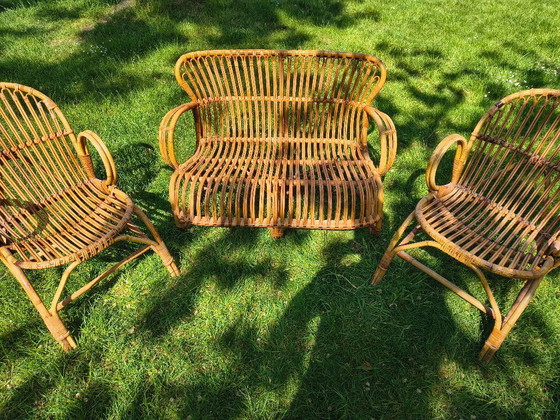 Image 1 of Vintage Rattan Set Rohé (Belse 8) Sofa + 2 Chairs