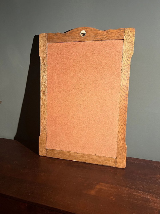 Image 1 of Original Mid - Century wall mirror with a rustic solid wood frame. Medium sized 1960s mirror.
