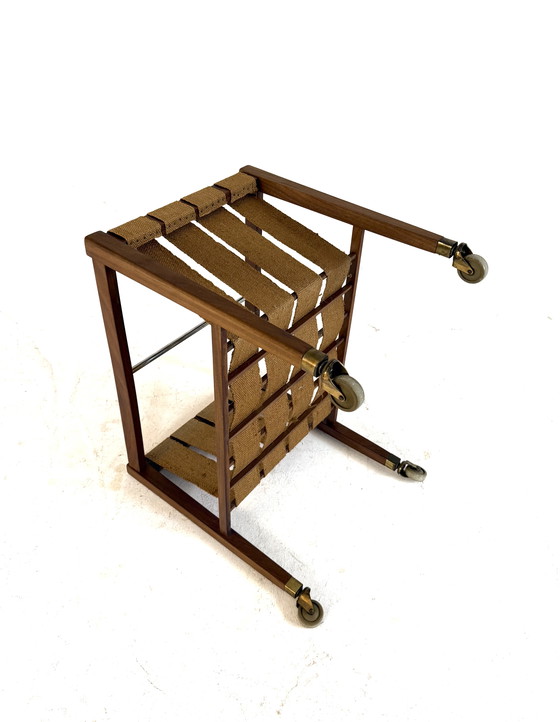 Image 1 of Vintage Danish teak and jute magazine basket '60