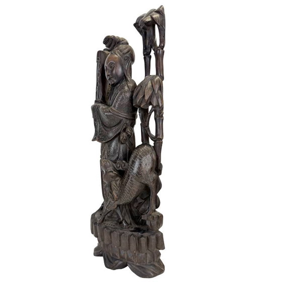 Estatua china antigua "Magu" con incrustaciones de plata - Madera dura - Siglo XIX (43 cm) – Esculturas (photo 9 of 15)