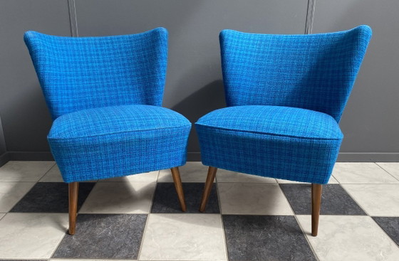 Image 1 of Set van 2 cocktailstoelen, blauw, jaren 60.