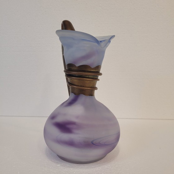 Image 1 of Violet glass jug with gold decorations, 80's - France