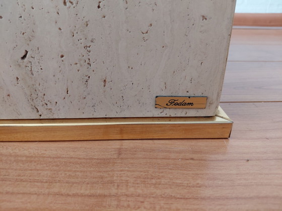 Travertijn salontafel Fedam, Messing, Travertine, Beige (foto 2 van 5)
