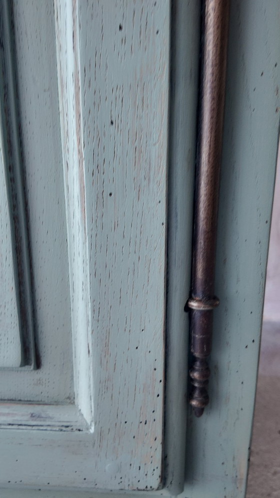 Image 1 of Antique jam cupboard with a sage green patina and solid wood finish