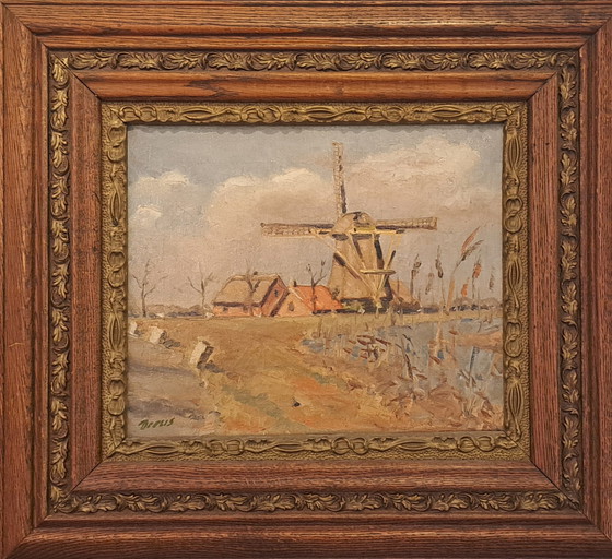 Image 1 of Gemälde einer niederländischen Landschaft mit einer Mühle