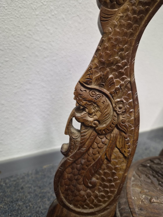 Vintage Handgesneden Houten Bijzettafel / Plantentafel – Rijk Gedecoreerd – Wood (photo 2 of 10)