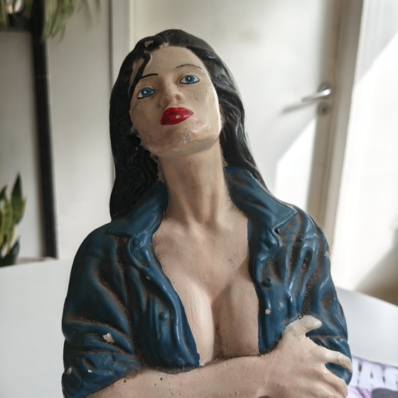 Image 1 of Vintage Rockabilly Pin-Up Bust Sculpture – Heavy Hand Painted Figure 33cm