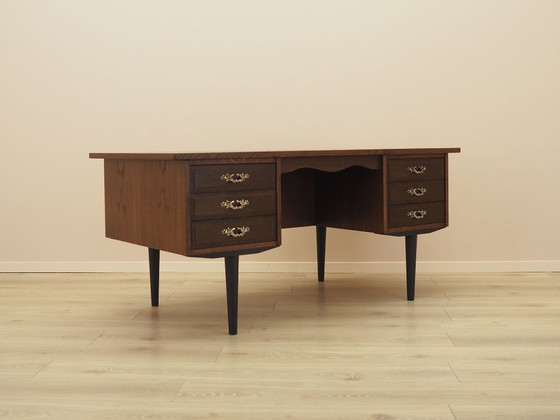 Danish Walnut Veneered Desk with Six Drawers, 1960s – Wood (photo 8 of 12)