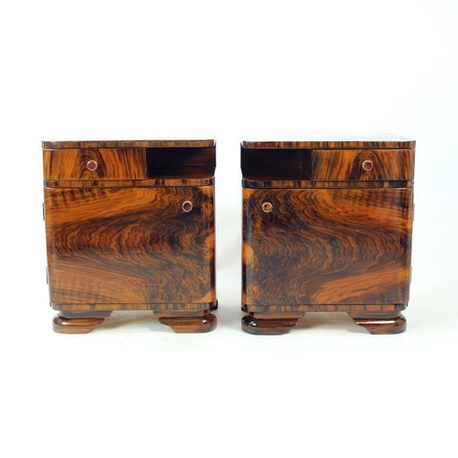 Paire de tables de chevet Art déco avec grainage en faux bois, Tchécoslovaquie, années 1940