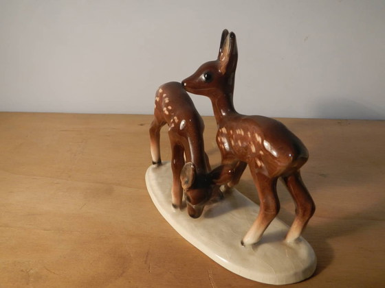 Image 1 of Small ceramic sculpture with deers, Germany, 60s